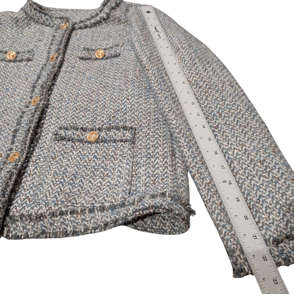 Chouyatou Women's Houndstooth Tweed Jacket Button Down Fringed Tassel Sz Small - Picture 11 of 11